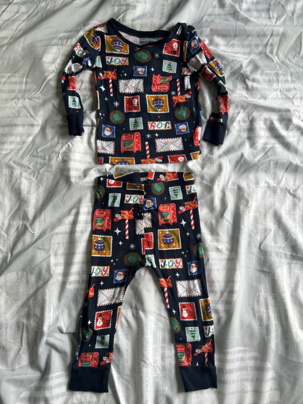 Old Navy Navy Holiday Stamp Print Kids Pajama Set